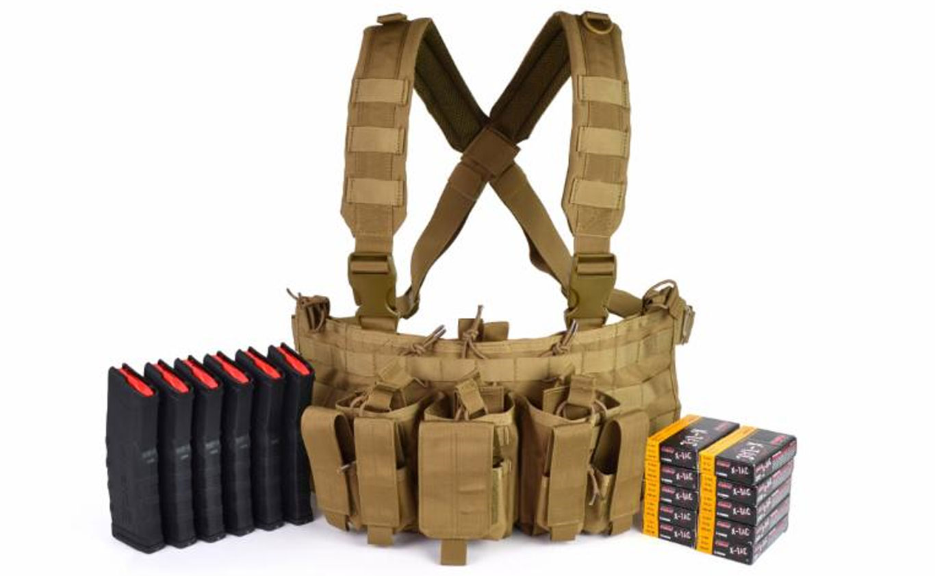 Your Ready-To-Go Ammunition Depot kit includes Condor's Recon Chest Rig and Six Amend2 mag bundled with PMC ammo.