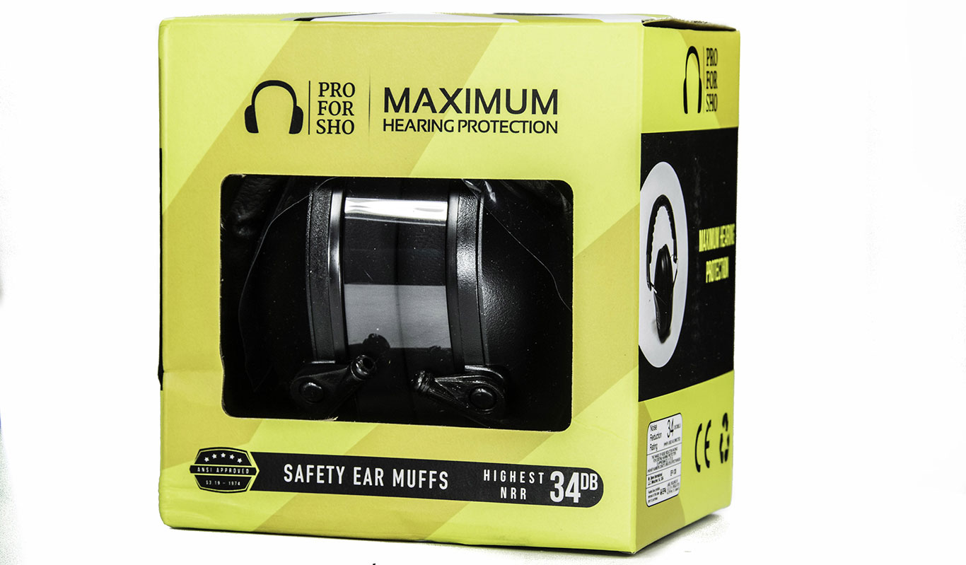 The Pro For Sho muffs come packaged in a neon yellow box for some reason.